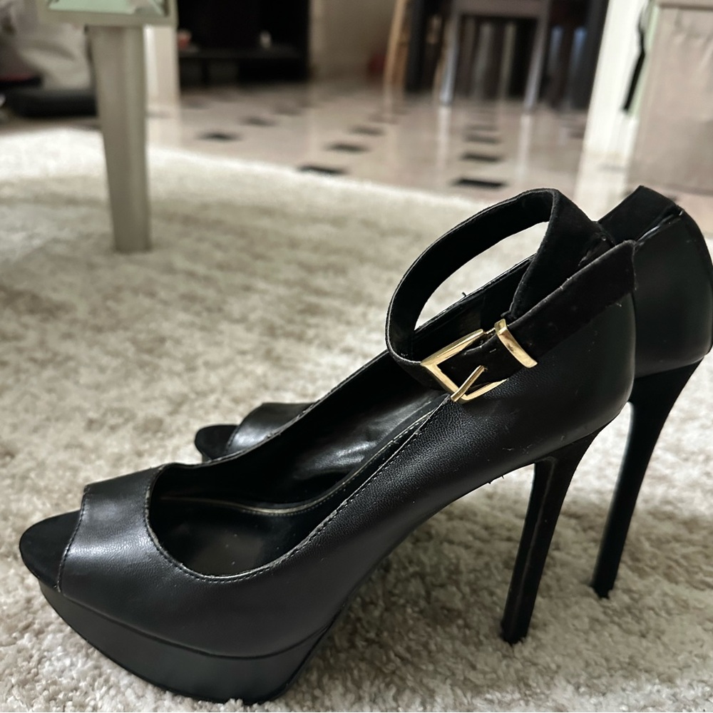 Jessica Simpson Platform Peep Leather and Suede High Heels